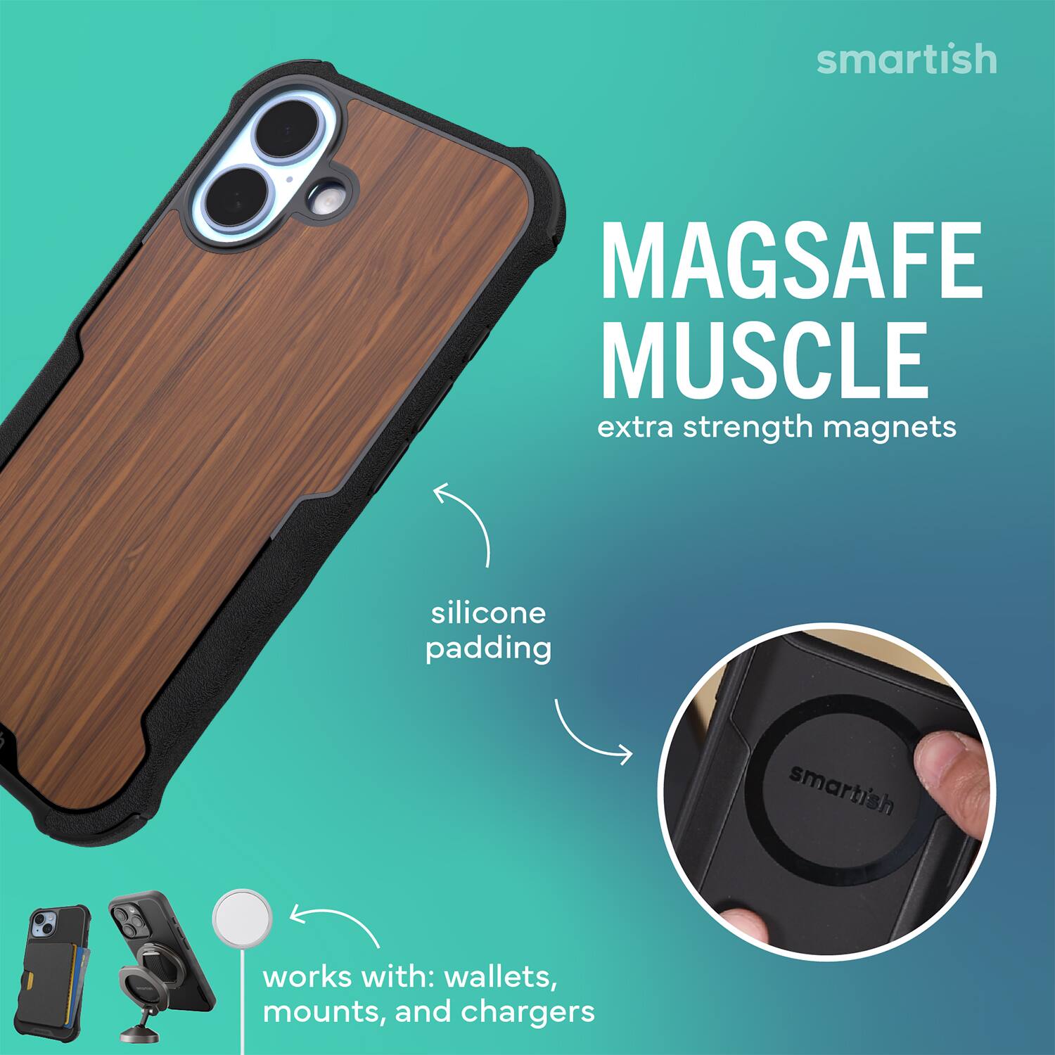 smartish MAGSAFE MUSCLE extra strength magnets silicone padding smartish works with: wallets, mounts, and chargers
