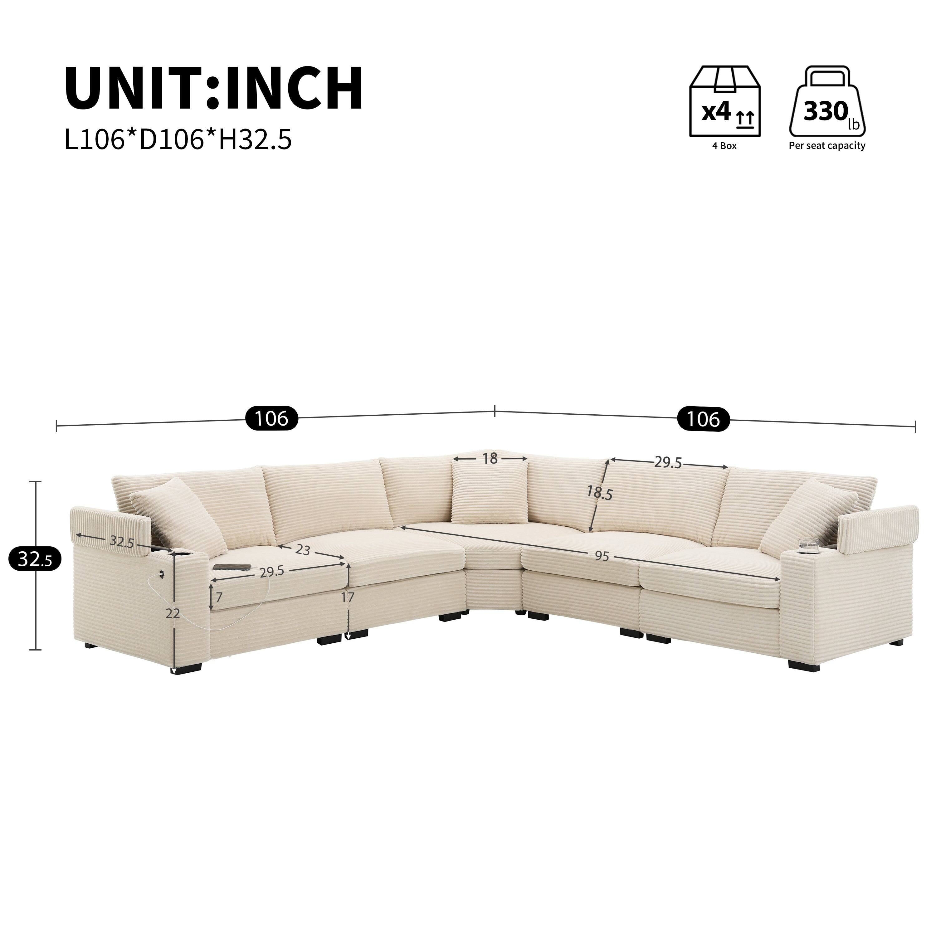 UNIT: INCH  
L106* D106* H32.5  

4 Box  
330 lb Per seat capacity  

106  
106  
18  
18.5  
29.5  
32.5  
32.5  
23  
29.5  
95  
22  
7  
17