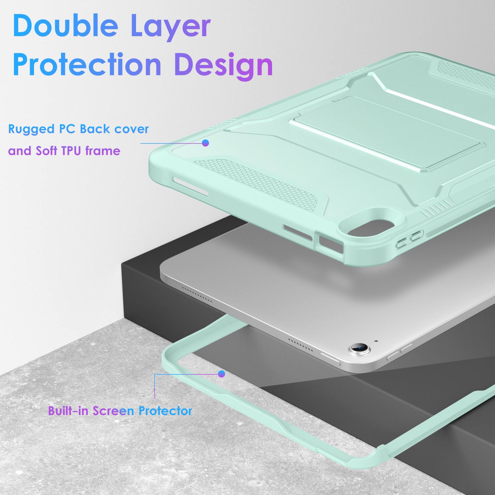 Double Layer Protection Design

Rugged PC Back cover and Soft TPU frame

Built-in Screen Protector