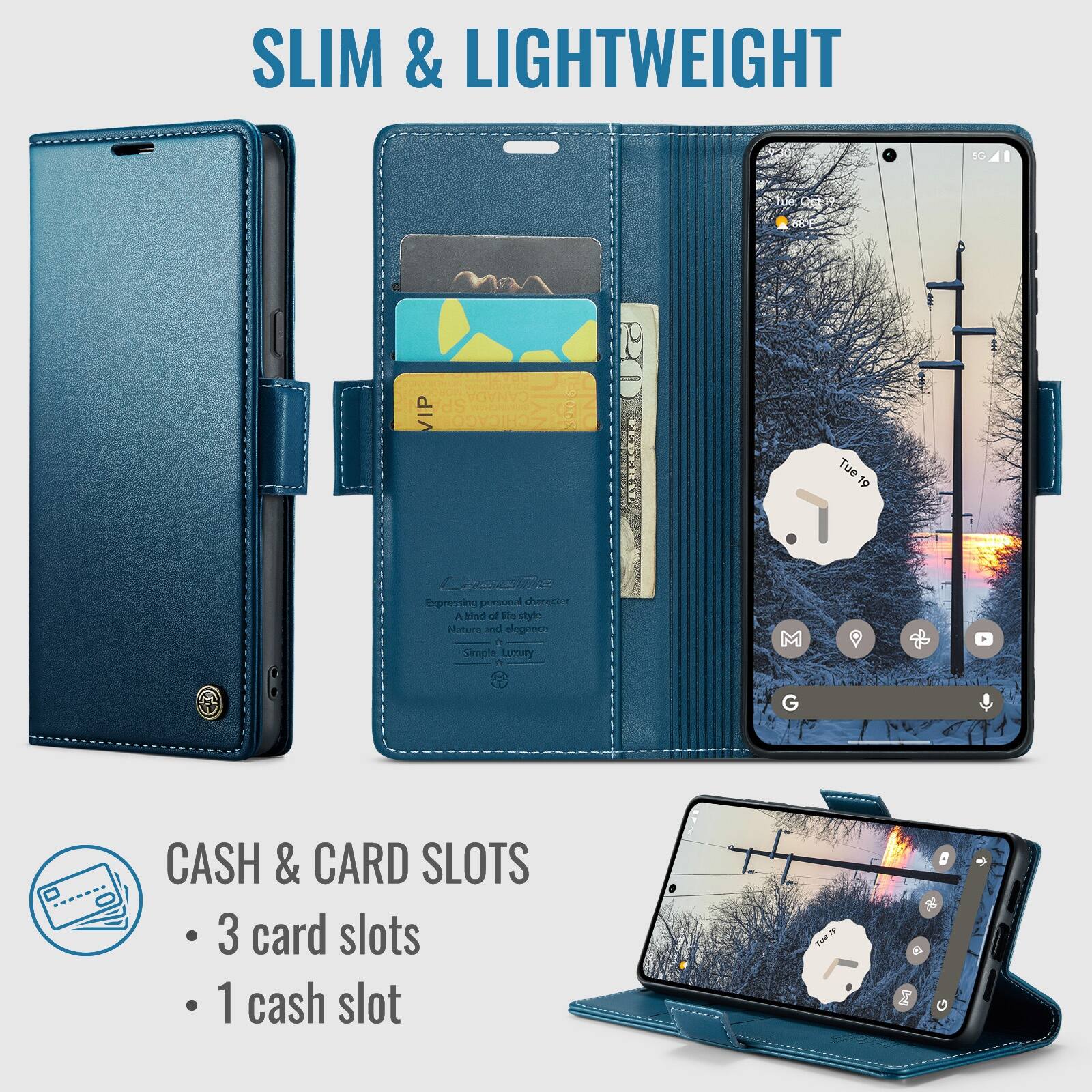 SLIM & LIGHTWEIGHT

5G

CANADA SPA - CHICAGO

Tue 19

CasaMe Expressing personal character A kind of We style Nature and elegance 1 Simple Luxury

CASH & CARD SLOTS
- 3 card slots
- 1 cash slot