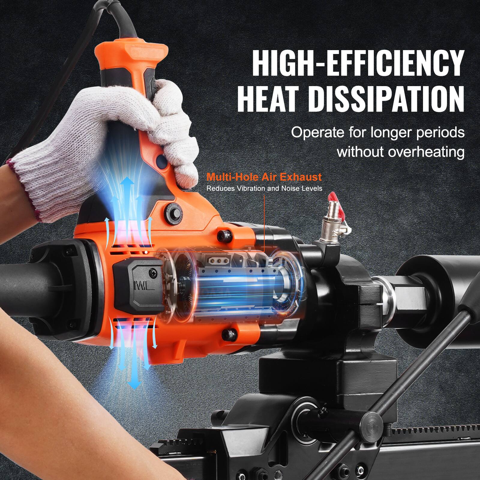 HIGH-EFFICIENCY HEAT DISSIPATION  
Operate for longer periods without overheating  

Multi-Hole Air Exhaust  
Reduces Vibration and Noise Levels