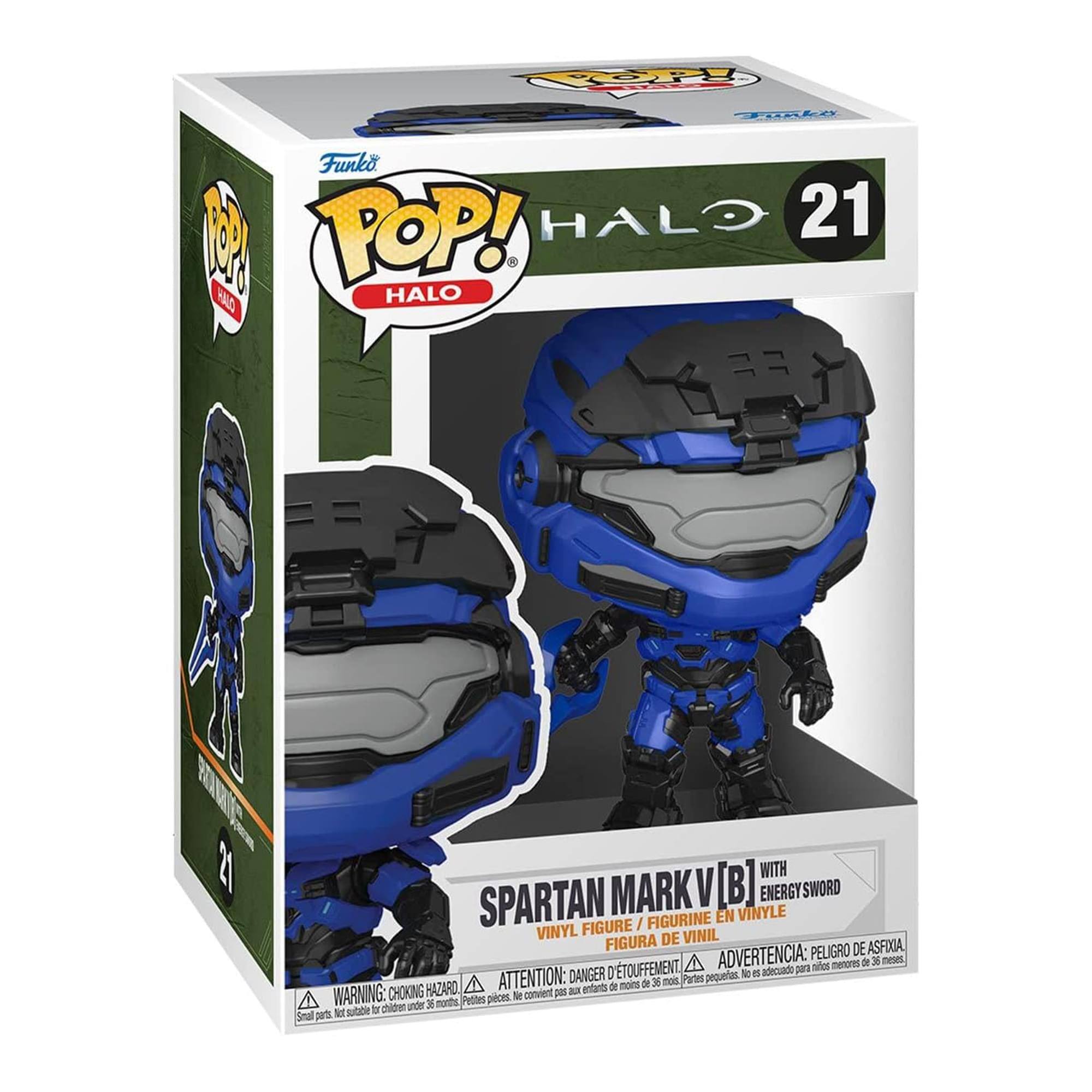 Funko POP! HALO 21  
SPARTAN MARK V[B] WITH ENERGY SWORD  
VINYL FIGURE / FIGURINE EN VINYLE / FIGURA DE VINIL  

WARNING: CHOKING HAZARD - Small parts. Not for children under 3 years.  
ATTENTION: PELIGRO DE ASFIXIA - Piezas pequeñas. No es adecuado para menores de 3 años.  
ADVERTENCIA: RISQUE DE CHOKING - Petites pièces. Ne convient pas aux enfants de moins de 3 ans.