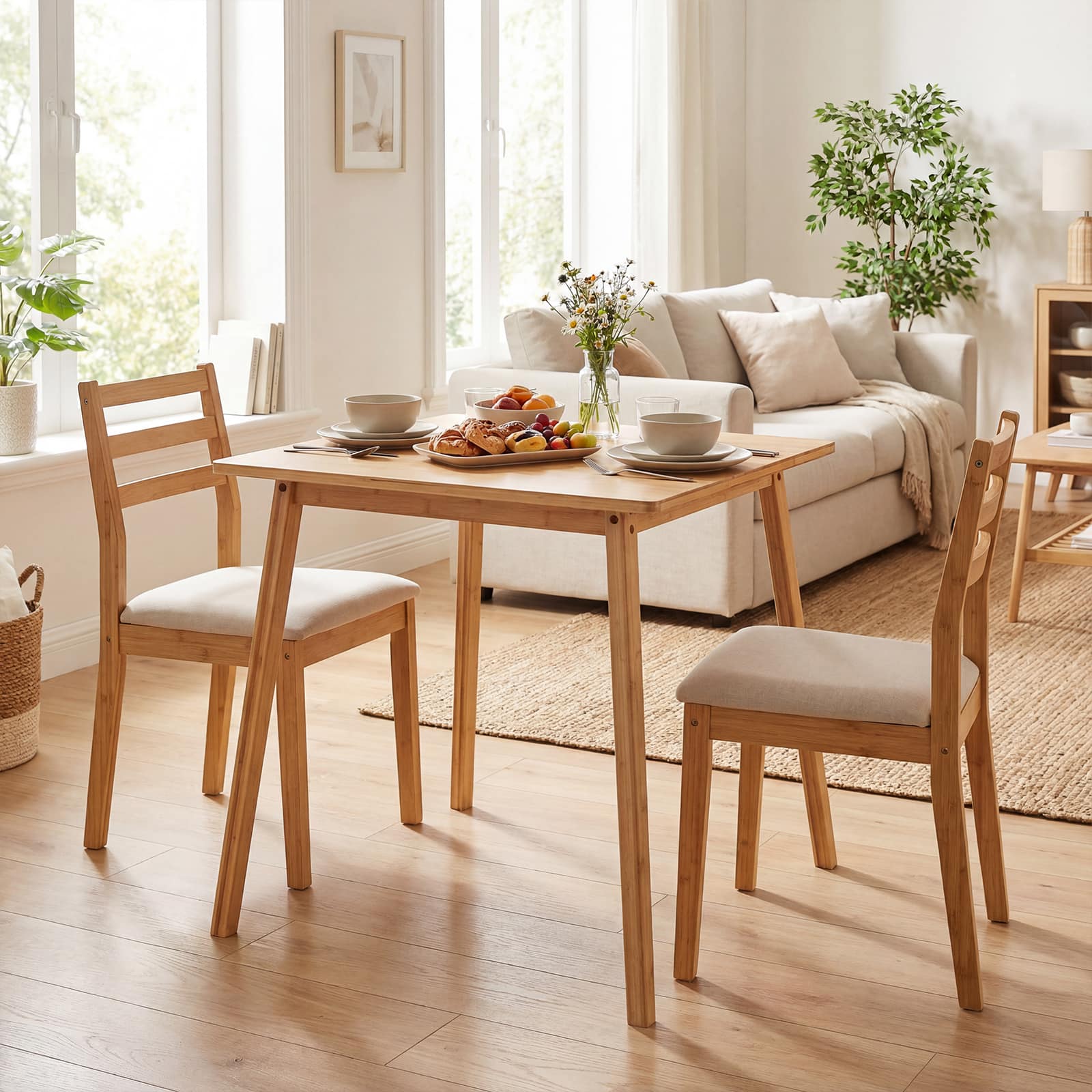 Gymax 27.5'' Square Bamboo Dining Table for 2 4 People Dinner