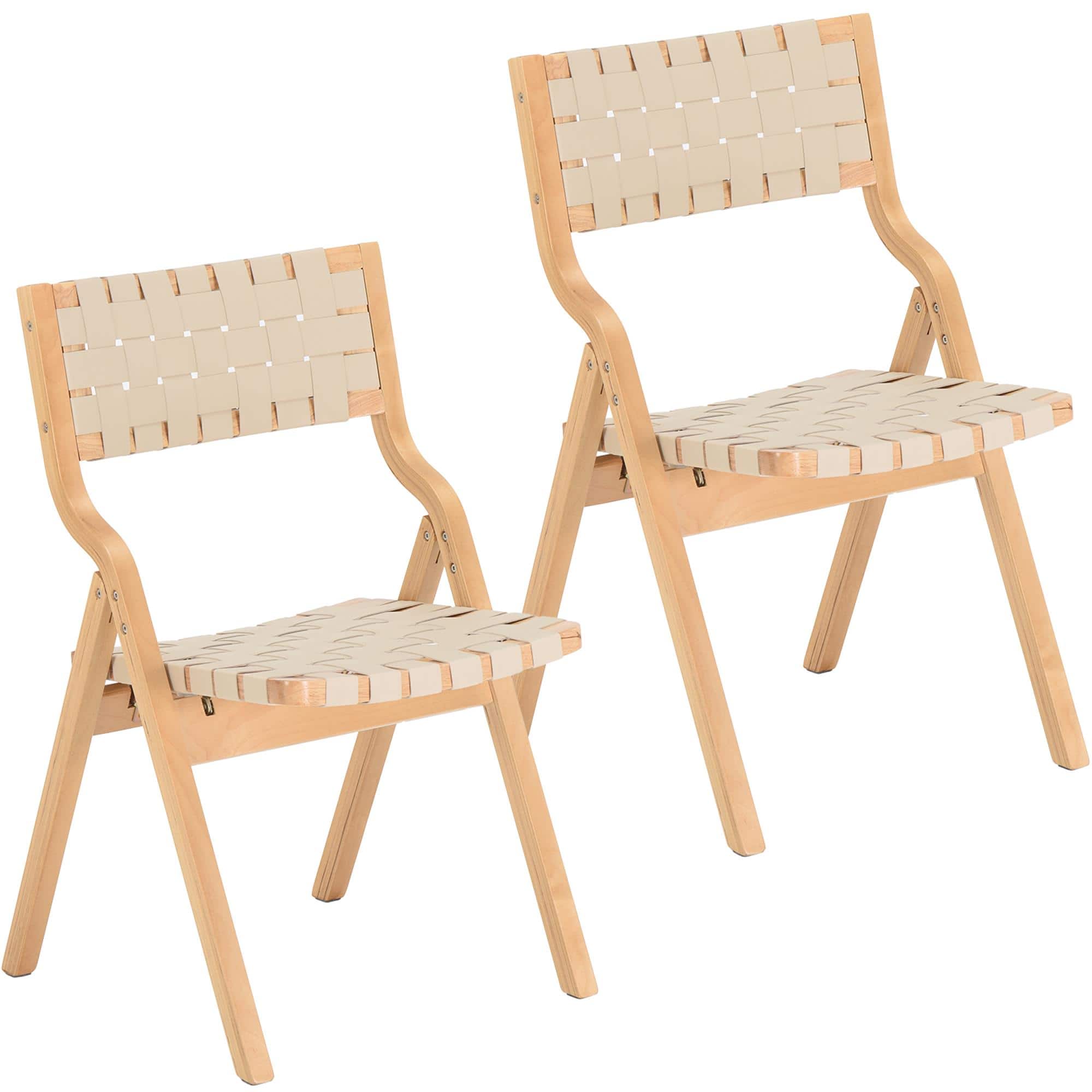 Boyel Living - Wood Folding Chairs Indoor Stackable Dining Chairs Set of 2 - Beige