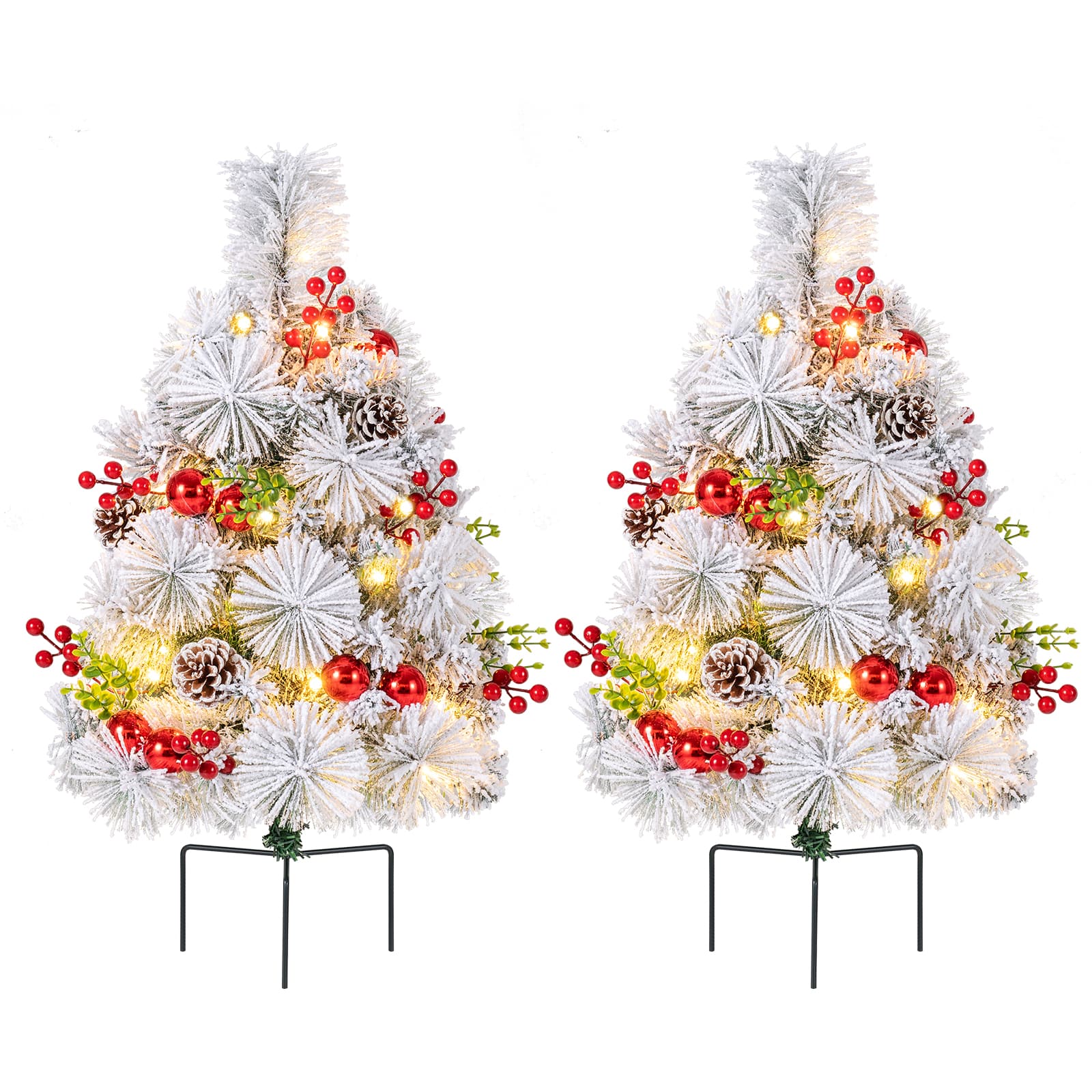 Costway - Set of 2 26 Inch Pre-Lit Pathway Christmas Tree Battery Operated - Green
