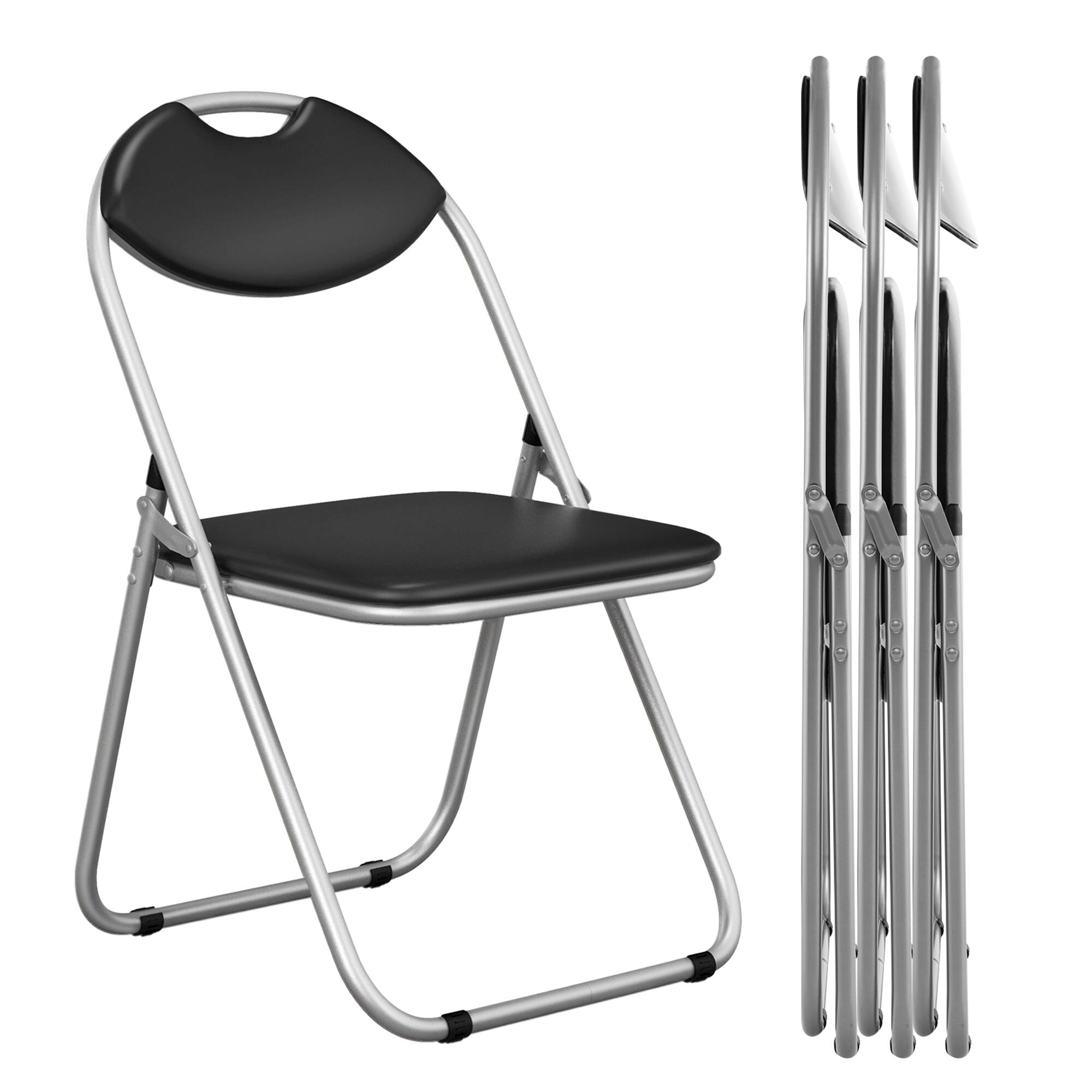Alt View 5. Costway - 4 PCS U Shape Folding Chairs Furniture Home Outdoor Picnic Portable - Black.