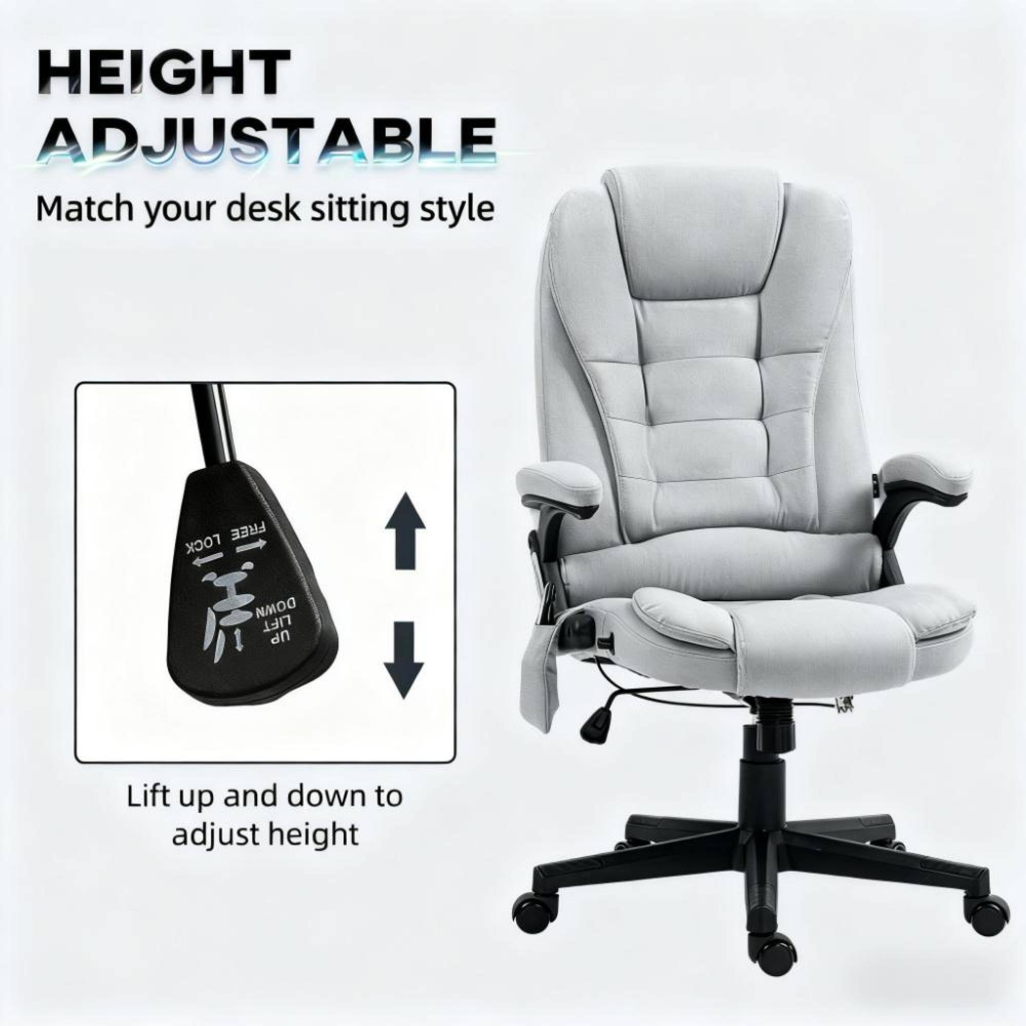 HEIGHT ADJUSTABLE  
Match your desk sitting style  

Lift up and down to adjust height