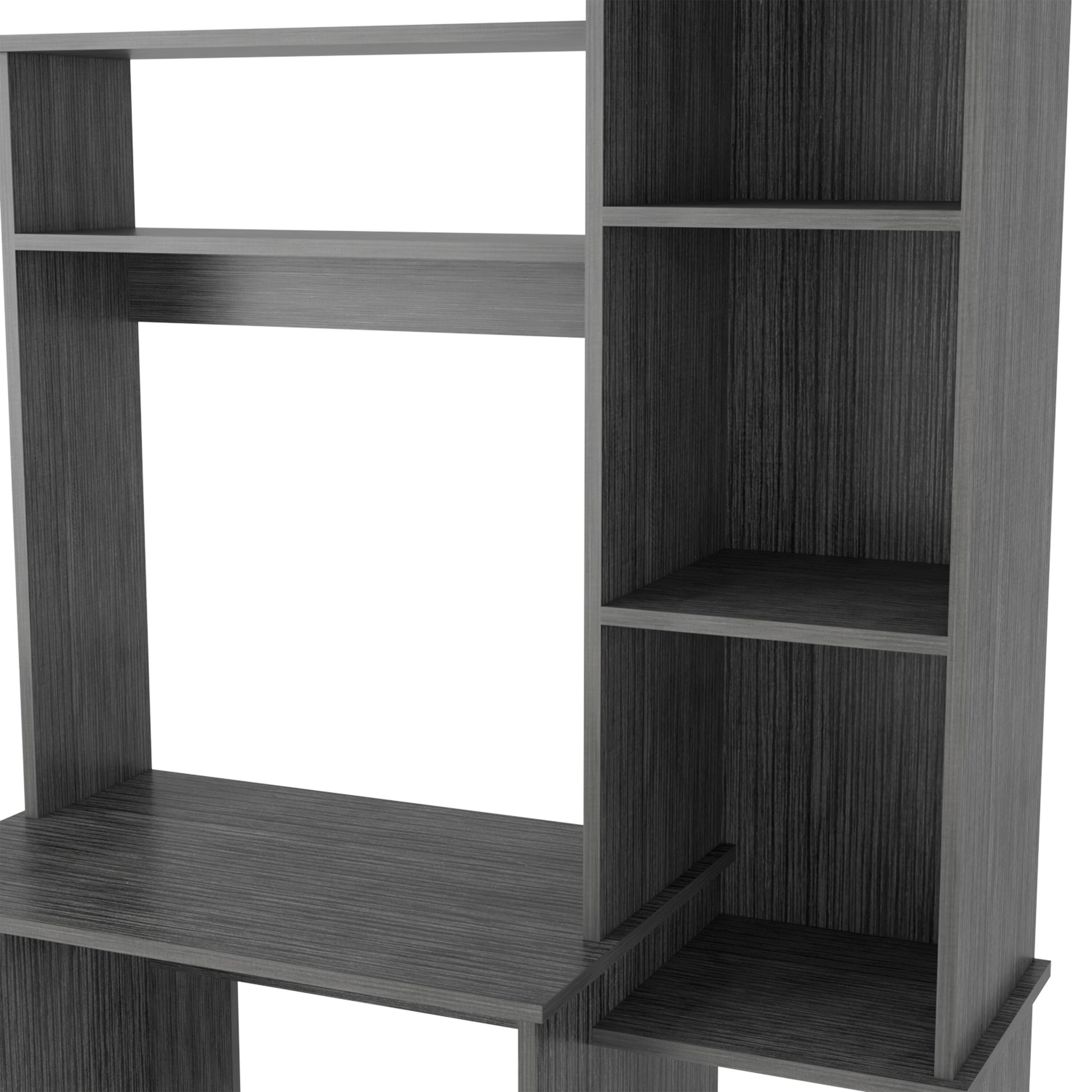 Left. TinyHomie - Desk Logan Five Cubbies Smokey Oak Finish - Gray.