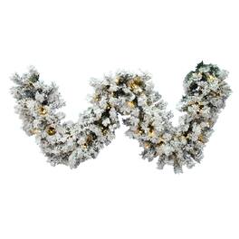 Vickerman - 9' x 16" Flocked Alaskan Garland Dura-Lit LED 100WW - White