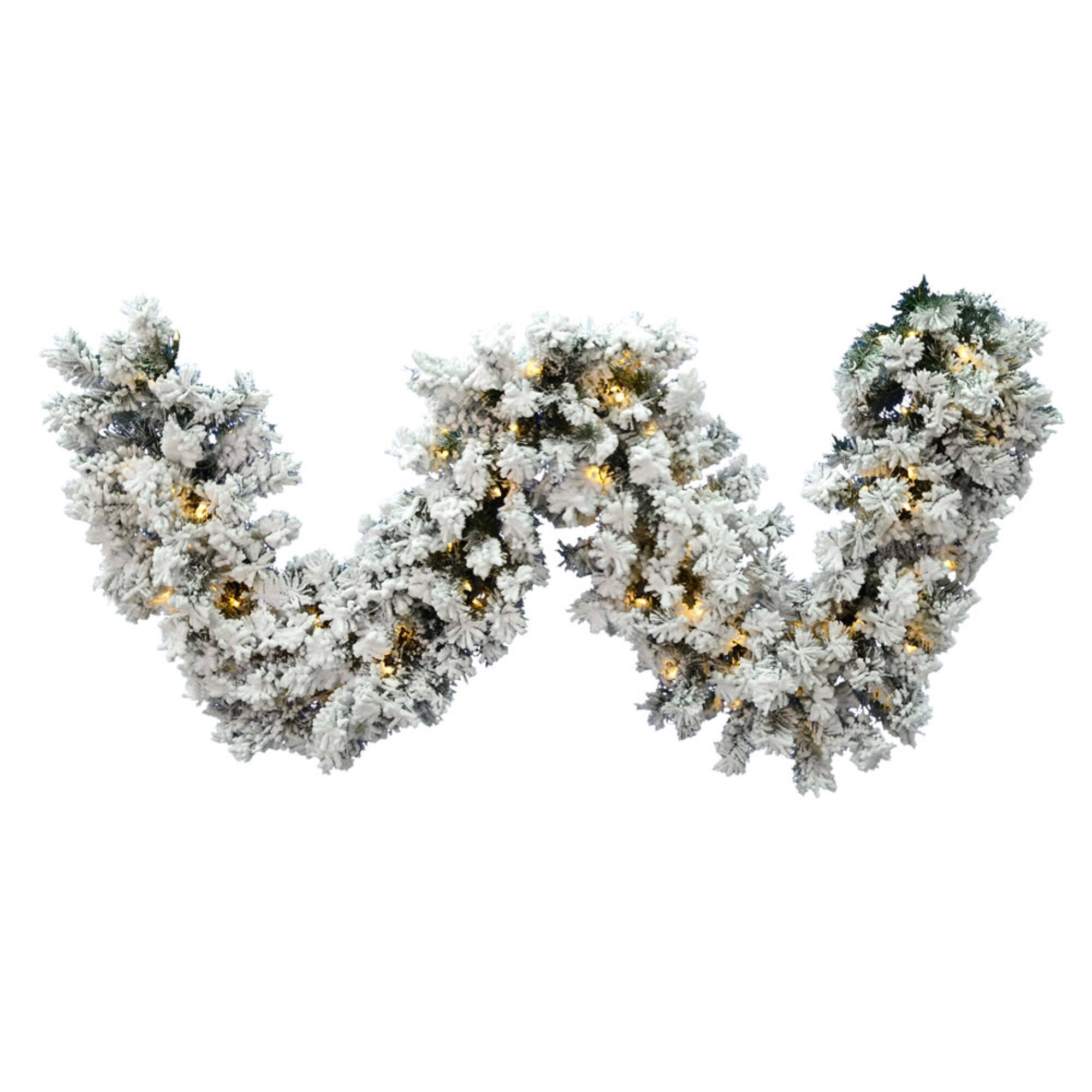 Front. Vickerman - Vickerman 9' x 16" Flocked Alaskan Garland Dura-Lit LED 100WW - White.