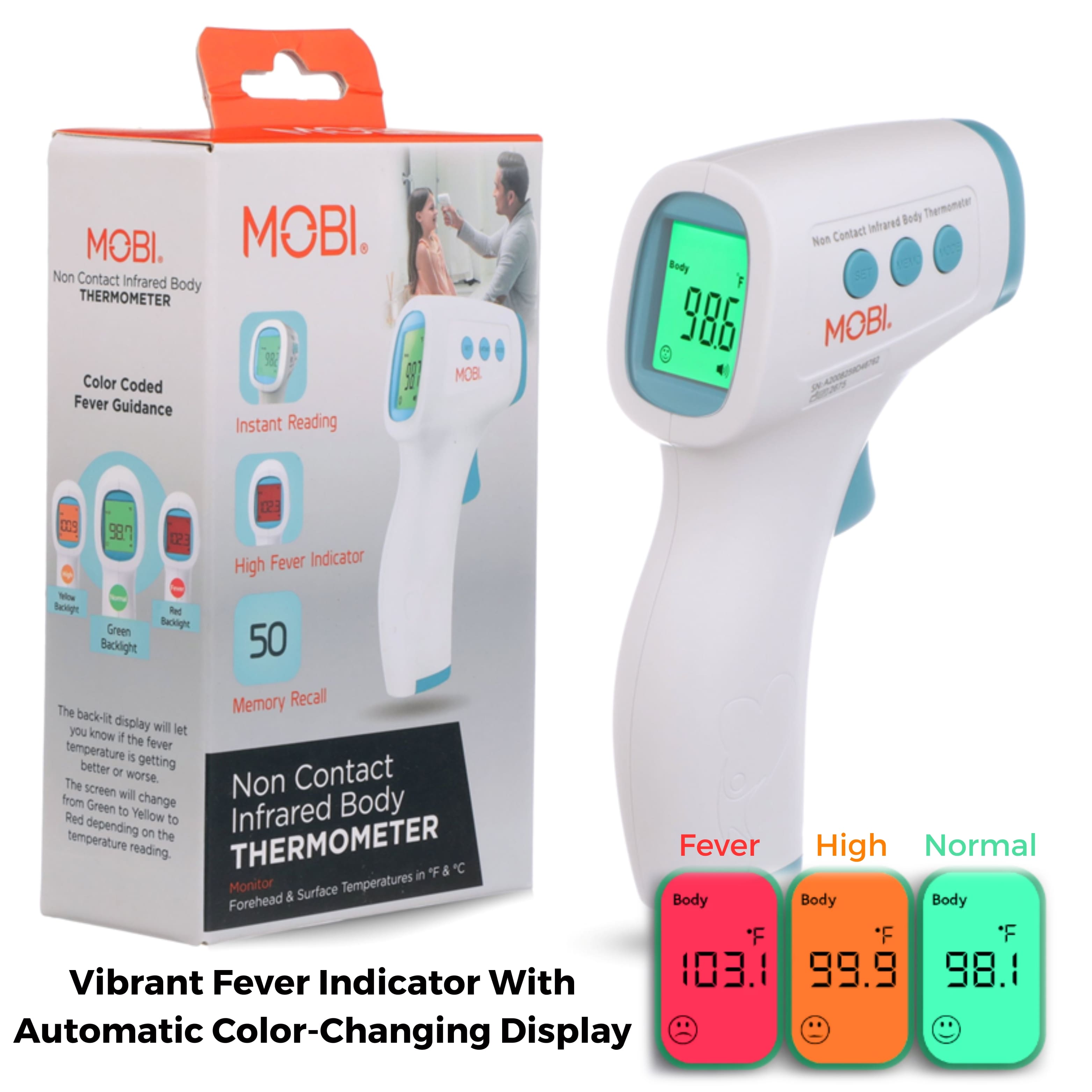 MOBI - Non-Contact Infrared Forehead Digital Thermometer - White