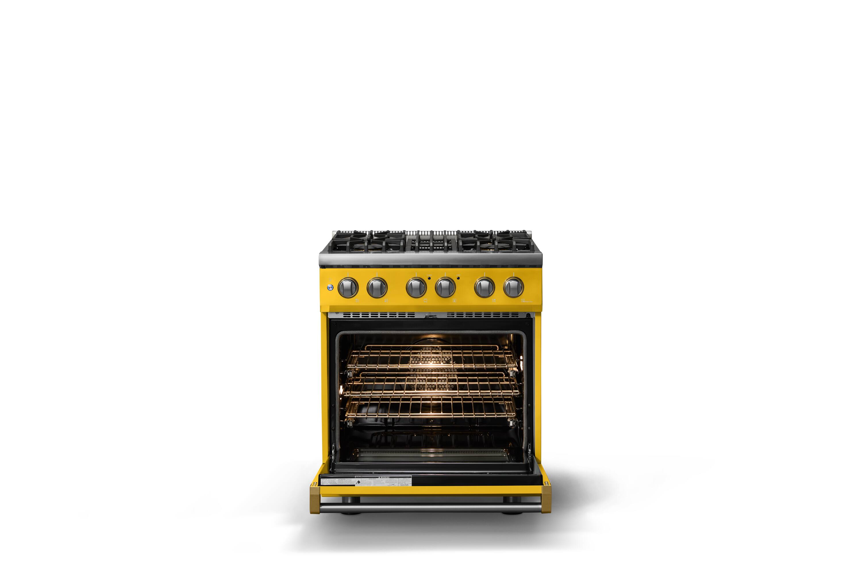 Alt View 2. Viking - 30"W. 4 Burner Pro5S 4.7 Cu. Ft. Freestanding Sealed Dual Fuel Convection LP Range-Daffodil/Brushed Brass - Daffodil.