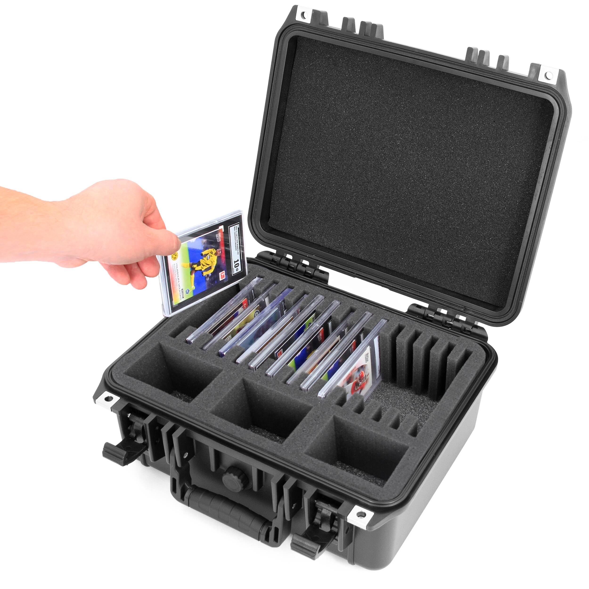 Left. CASEMATIX - Graded Card Storage Box With 15 Card Holders To Separate SGC BGS PSA Sports Trading Cards - Top loader Card Storage Case.