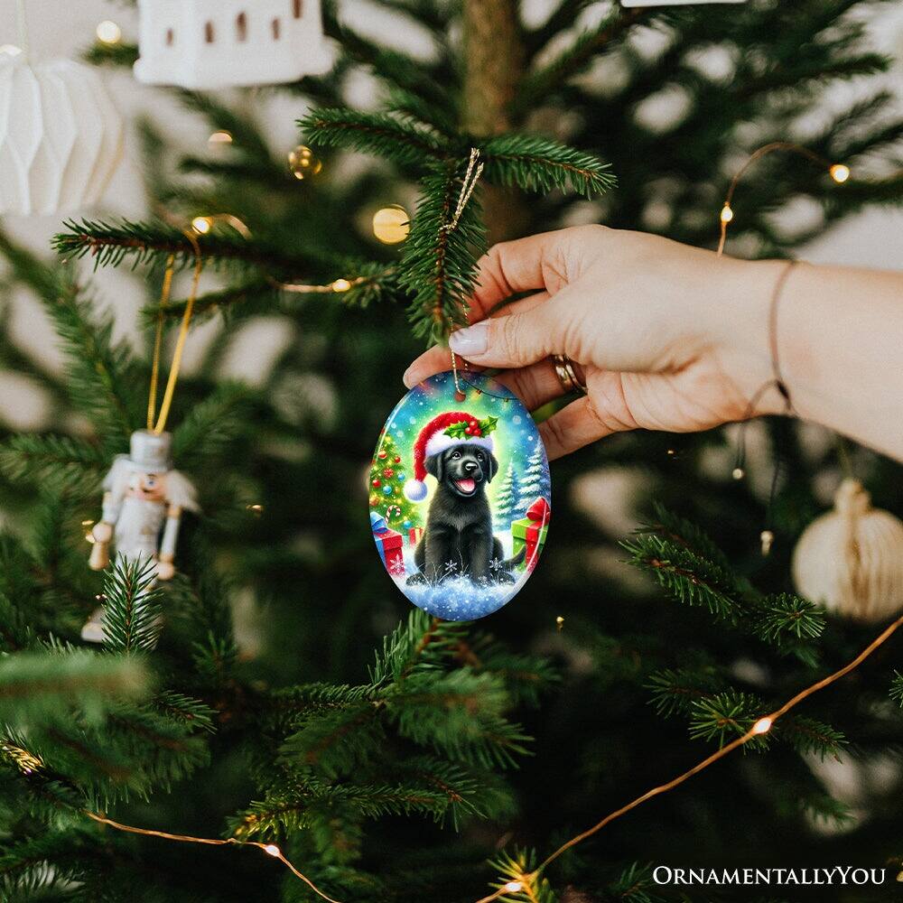 Alt View 1. OrnamentallyYou - Sparkling Yuletide Black Labrador Retriever Ornament Joyful Christmas Gift Oval Version - Multi-colored.