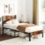 Alt View 3. Costway - Twin Bed Frame with Tall Industrial Headboard Heavy-Duty Metal Slats Support - Brown.