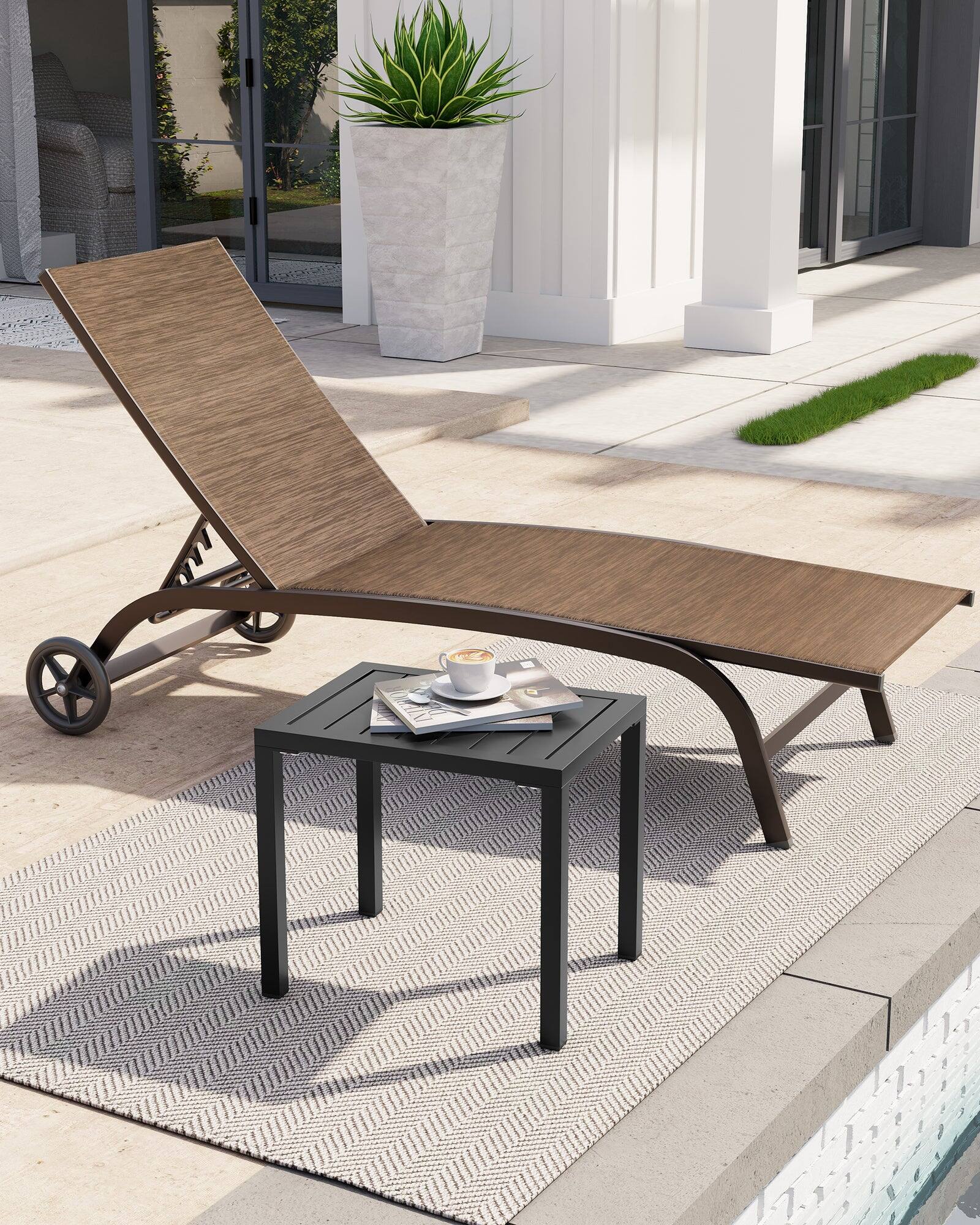 Left. Crestlive Products - Crestlive Products Aluminum Rectangular Patio Side Table, Small Outdoor Bistro Coffee Table - Brown.