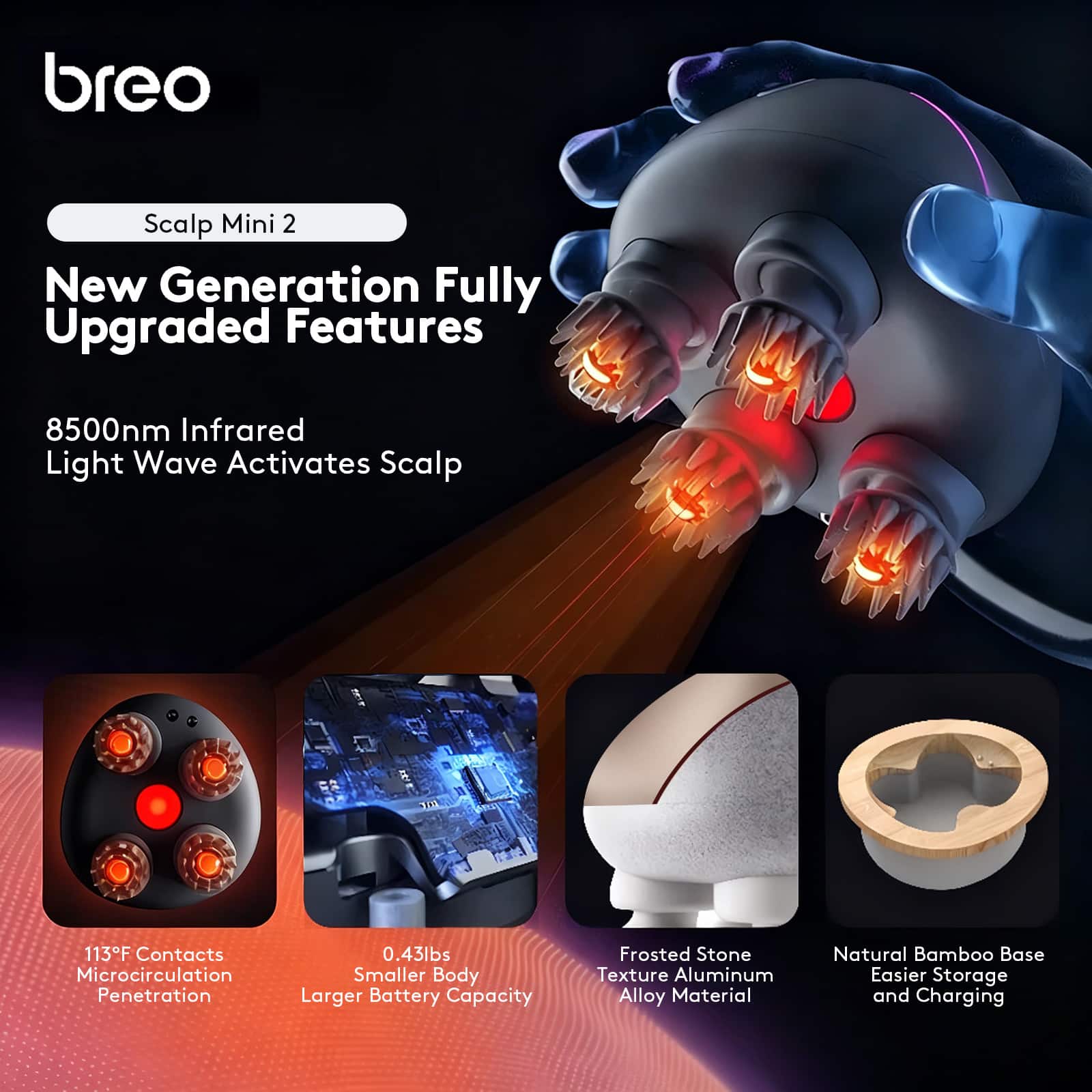 BREO Electric Heated Scalp Massager, Red Light Therapy for Hair