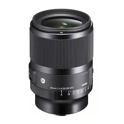 The text on the image reads: "10 35mm 1:1.4 DG DN 67 I A 16 11 99927406 SIGMA 1 2.8 4 8 5.6."