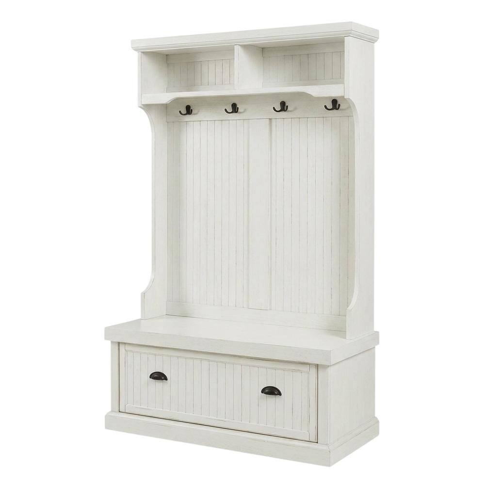 Alt View 1. FurniFact - Distressed White Hall Tree with Anti-Tip Hardware and Sturdy Construction - Distressed White.