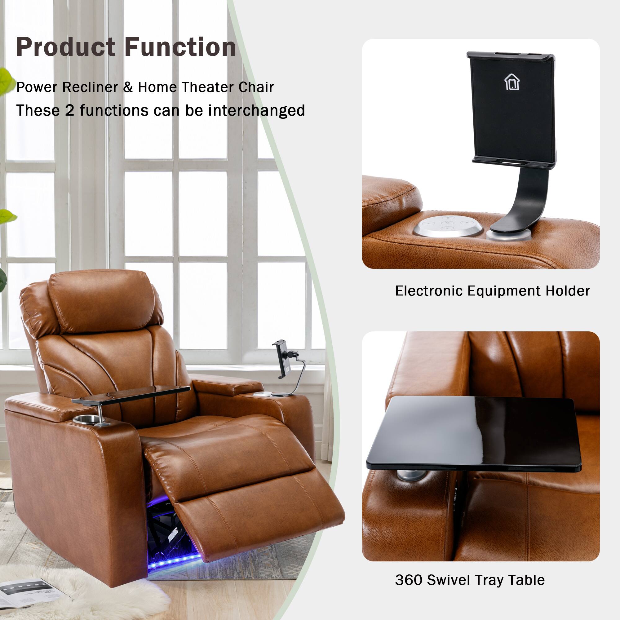 Product Function

Power Recliner & Home Theater Chair  
These 2 functions can be interchanged

Electronic Equipment Holder

360 Swivel Tray Table