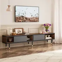 Bestier 80-Inch Mid-Century Modern Coffee Table with Sliding Doors for Living Room - Ancona Walnut - Front_Zoom