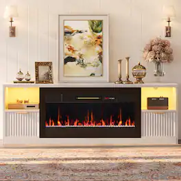 Bestier - 63-Inch Fireplace TV Stand with Double Drawers, Retro-Style Controls and Adjustable Shelves for Entertainment Centers - White
