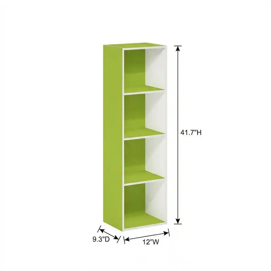 FurniFact Green 4 Tier Bookcase with Open Storage and Wood Construction ...