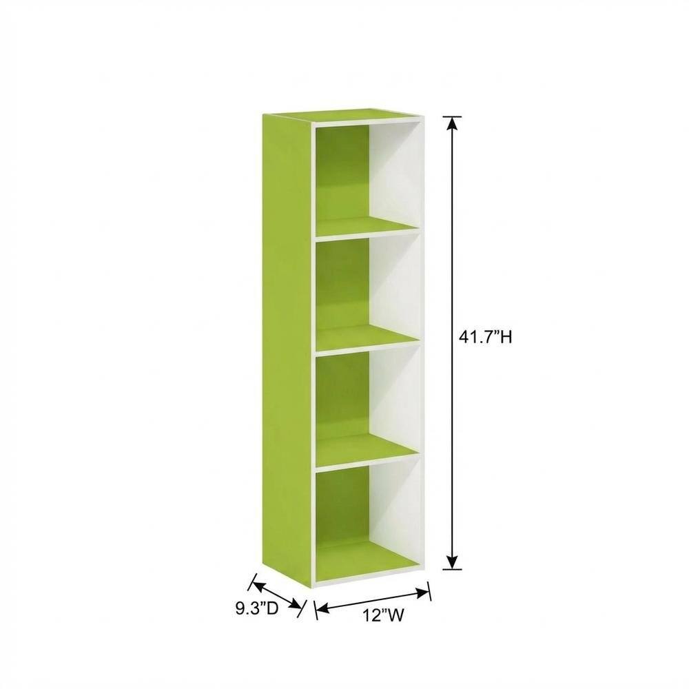 FurniFact Green 4 Tier Bookcase with Open Storage and Wood Construction ...