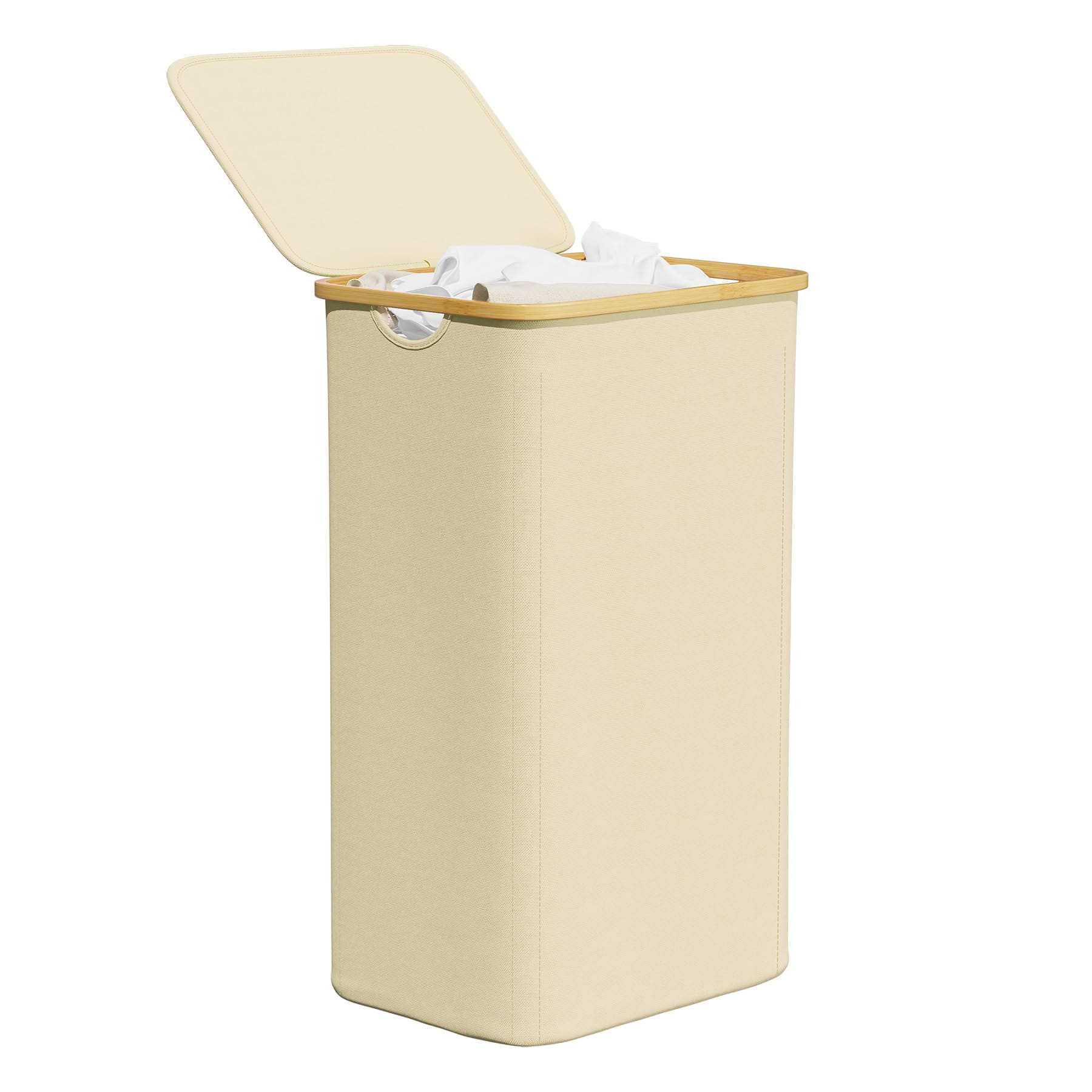 Dapper Styles - Slim Laundry Hamper With Lid 65l Narrow Clothes Basket Bin Handles Skinny Tall Collapsible For Bedroom Bath - Beige-160L 2 Section