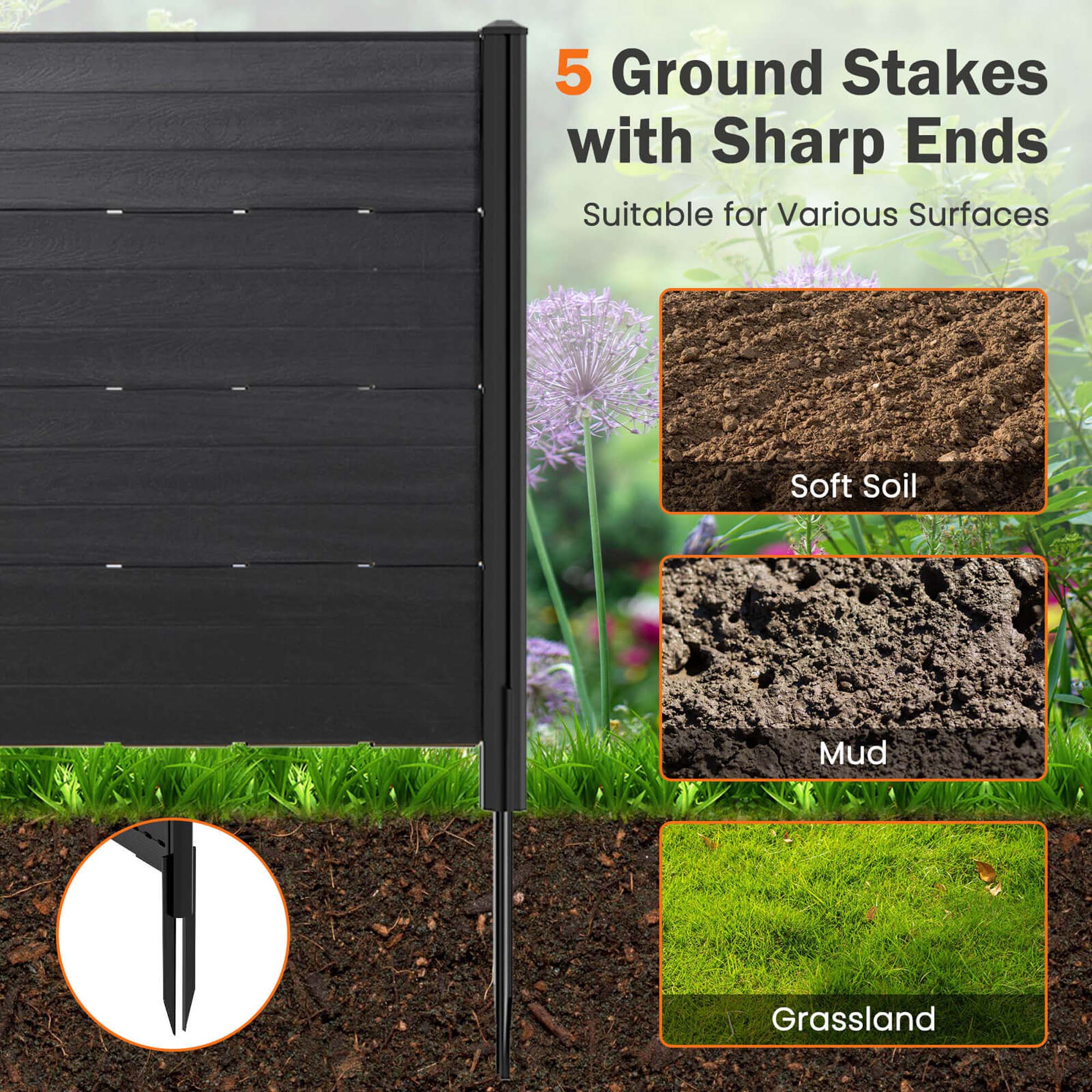 5 Ground Stakes with Sharp Ends Suitable for Various Surfaces: Soft Soil, Mud, Grassland