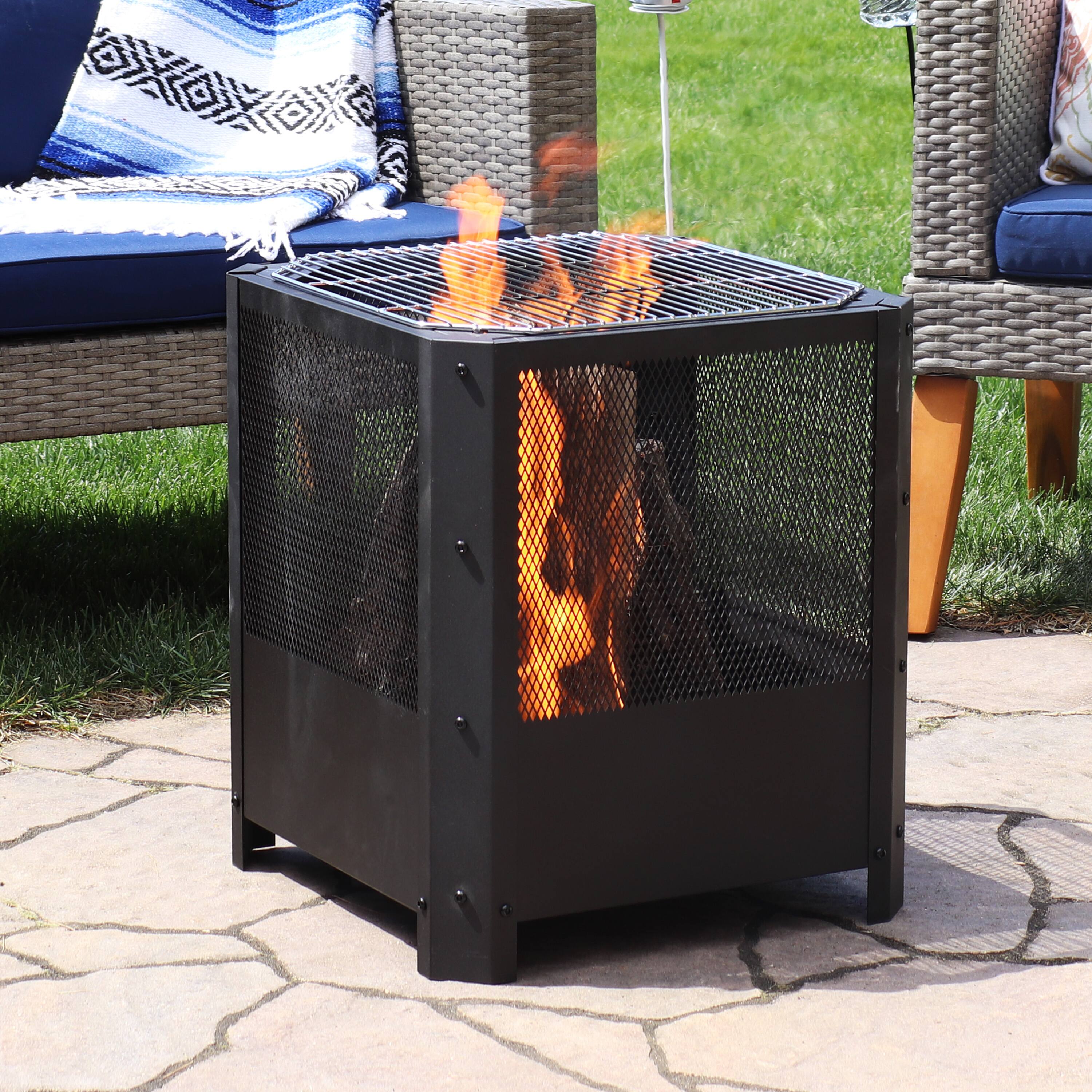 Alt View 1. Sunnydaze - 16 in Grelha Square Steel Fire Pit with Grilling Grate - Black.