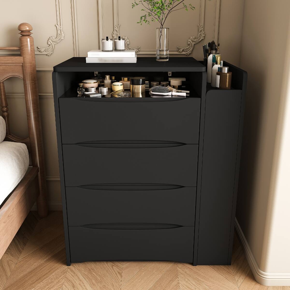 Alt View 10. Loheer - Loheer Flip Mirror Vanity Desk with Adjustable LED Lights, Hidden Storage and Stool, Black - Black.