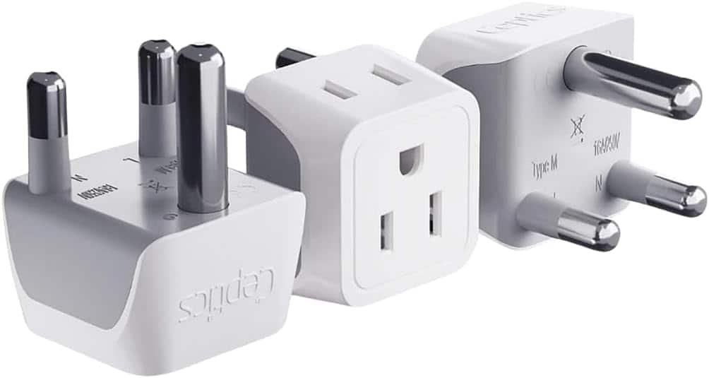 Ceptics - South Africa, Namibia Travel Adapter Plug with Dual Usa Input - Type M - Ultra Compact - White