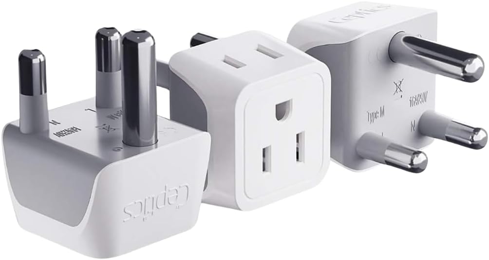 Ceptics - South Africa, Namibia Travel Adapter Plug with Dual Usa Input - Type M - Ultra Compact - White