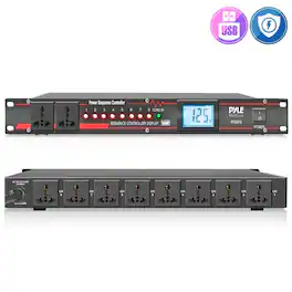 Pyle - 10 Outlet Power Sequencer Conditioner - 13 Amp 2000W Rack Mount Pro Audio Digital Power Supply Controller Regulator - Black