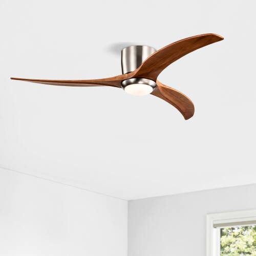 Alt View 7. LUCKY ONE - 52" Flush Mount Ceiling Fan with Light Remote 3 Wood Blades 6-Speed - Nickel.
