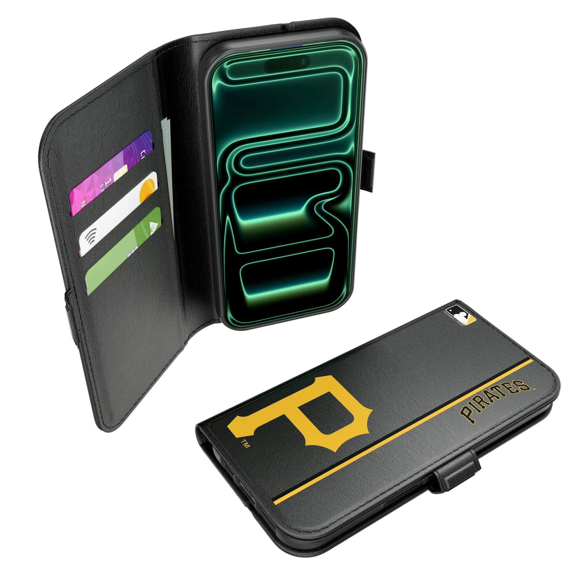Front. Keyscaper - Pittsburgh Pirates iPhone Folio 2.0 Case - 17 Pro - Black.