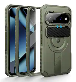 Dexnor - Rugged Case for Google Pixel 11/11 Pro/10/10 Pro with Slide Camera Cover & 2 Front Frames & Screen Protector & Kickstand - Army Green