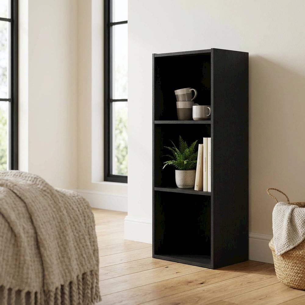Left. FurniFact - Blackwood 3-Tier Open Shelf Bookcase with Sturdy Wood Construction - Blackwood.