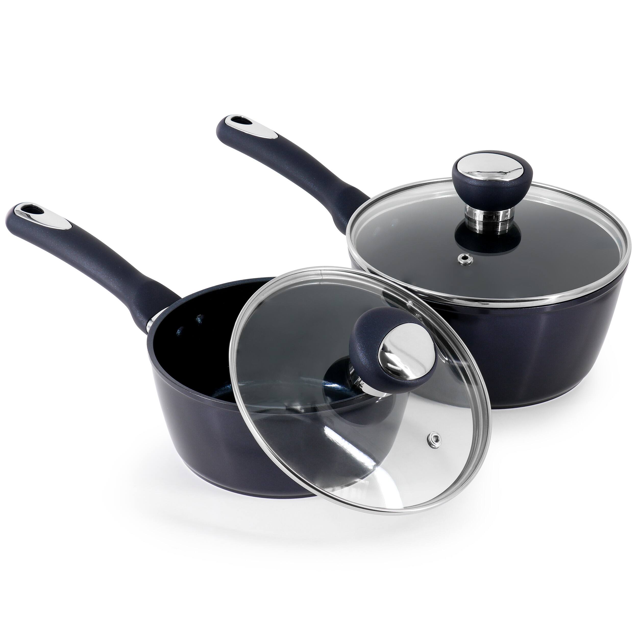 Alt View 2. Oster - Oster Hawke 14 Piece Ceramic Nonstick Cookware Set in Dark Blue - Dark Blue.