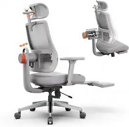 Newtral - Ergonomic Office Chair With Auto-Follow Backrest, Adjustable Lumbar Support, 4D Armrests, Footrest & Waterproof Fabric - Gray
