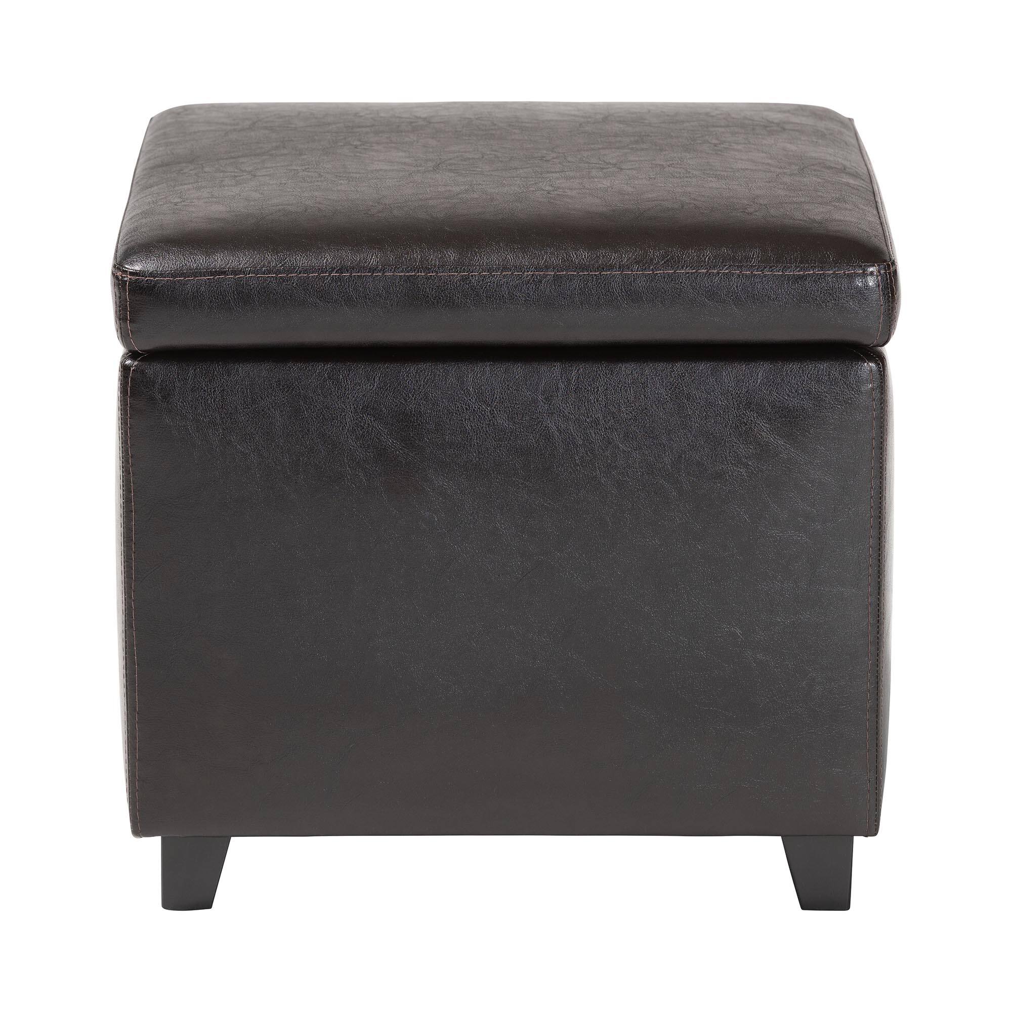 Left. Baxton Studio - Full Leather Small Storage Cube Ottoman - Dark Brown.