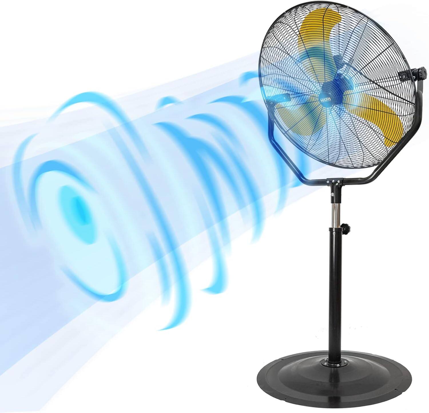 Alt View 1. Akoasm - 30" Tilting Pedestal Fan, 7600 CFM High Velocity, 3-Speed 1/3 HP Motor, Adjustable 64-73" for Warehouse & Gym.