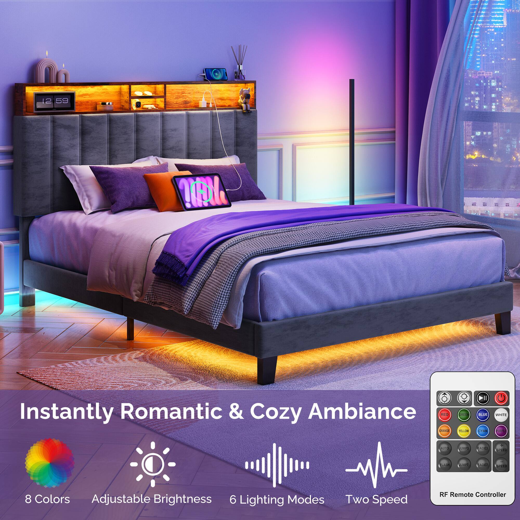 Instantly Romantic & Cozy Ambiance

8 Colors  
Adjustable Brightness  
6 Lighting Modes  
Two Speed  

RF Remote Controller