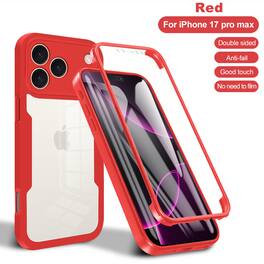 Dteck - for Apple iPhone 17 Pro Max Rugged Case,Slim Full-Body Clear Back Cover,Shockproof PC+TPU Case,Built-in Screen Protector - Red