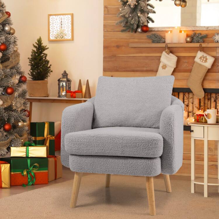 Left. SlickBlue - Modern Sherpa Upholstered Accent Chair with Cushion for Bedroom or Office - Grey.
