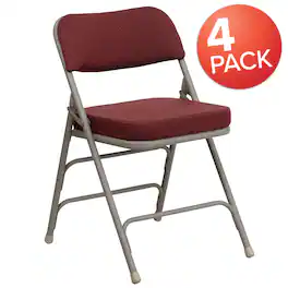 Emma + Oliver - 4 Pack Home & Office 18.5"W Party Events Padded Metal Folding Chair - Burgundy Fabric/Gray Frame