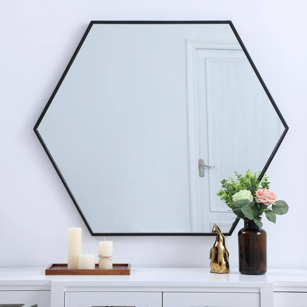 Alt View 8. Elegant Decor - Metal frame hexagon mirror 38 inch in Black - Black.