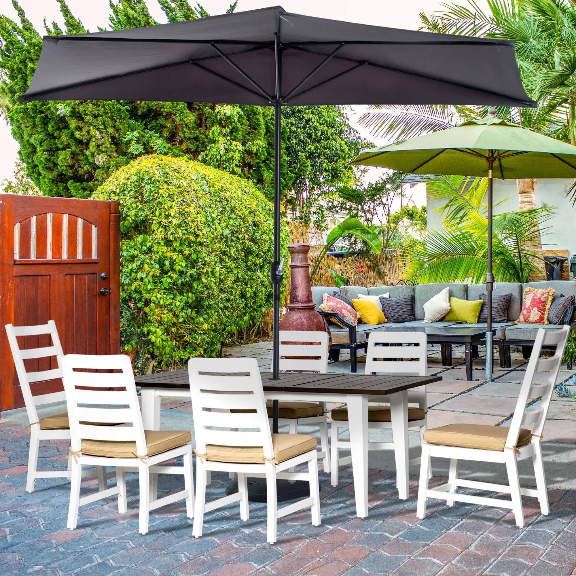 Left. Resenkos - Resenkos Patio Dining Set for 6, Extra-Long Table Space And Soft Padded Seats, Aluminum, Polyester, Foam, Brown - Brown.