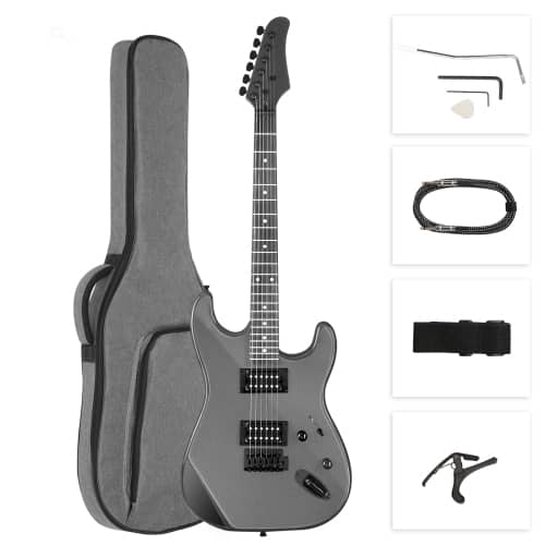 Winado - 39 Inch Solid Body 6 String KST Electric Guitar with H-H Pickup for Beginner with Portable Bag - Gray